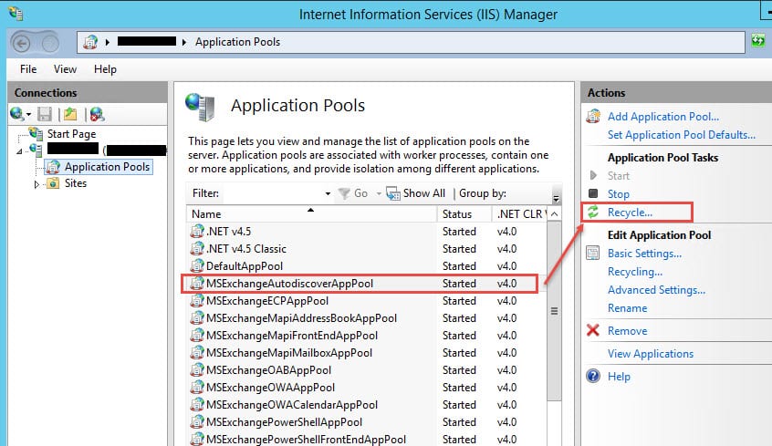 Exchange autodiscover pool recycle