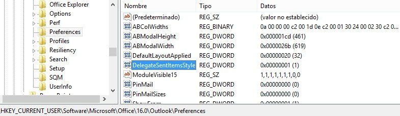 Outlook Registry DelegateSentItemsStyle