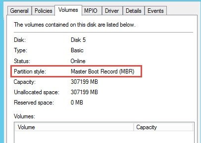 Disk partition style MBR
