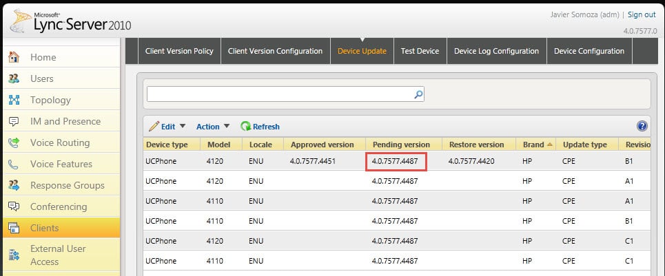 Lync Device Update Pending Version