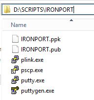 Folder with tools and generated public and private keys to connect to Ironport appliance