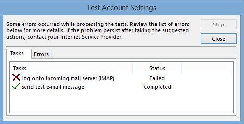 Error when testing IMAP configuration