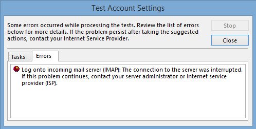 Error when testing IMAP configuration