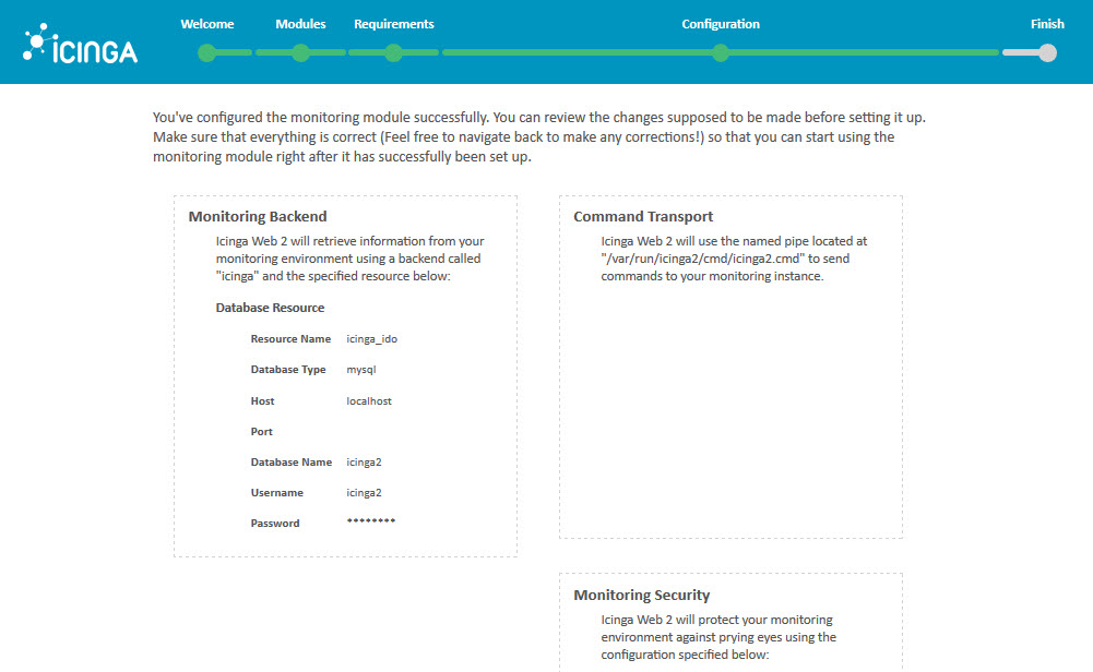 Icinga 2 Web Setup Wizard Configuration monitoring changes