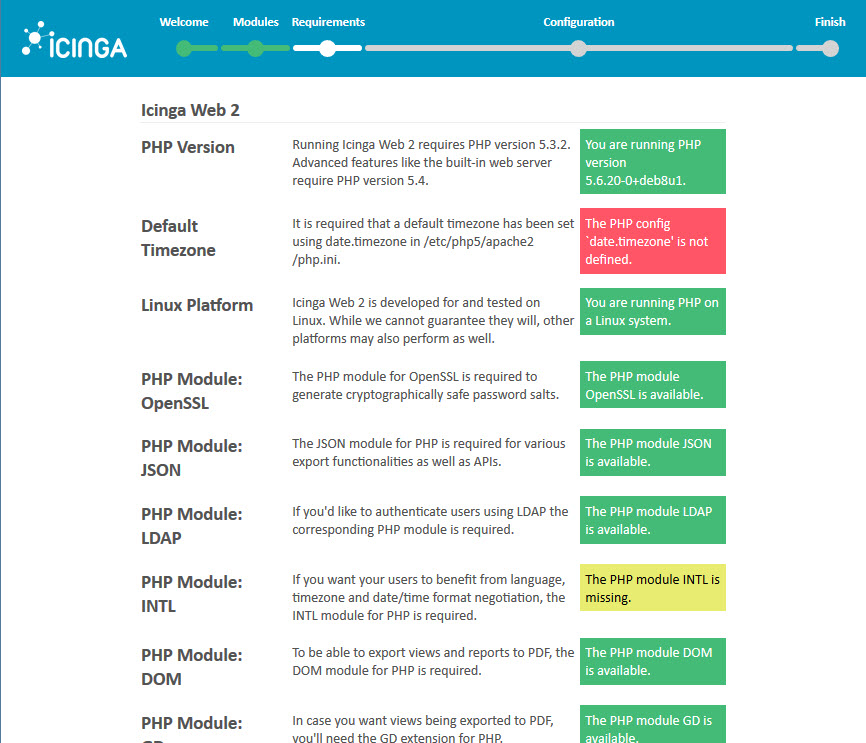 Icinga 2 Web Setup Wizard Requirements