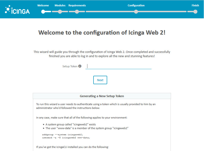 Icinga 2 Web Setup Wizard Token