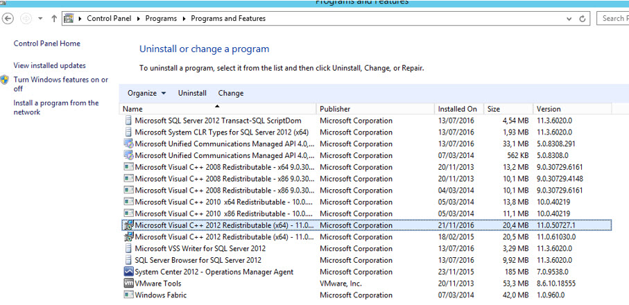 Installed C++ 2012 11.0.50727