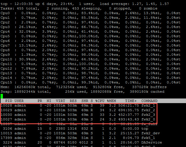 Checkpoint VSX top - multiple thread virtual system