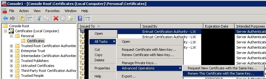 "Renew This Certificate with the Same key..." option