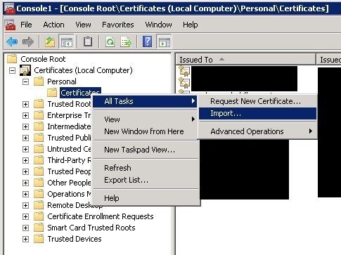 Import certificate mmc