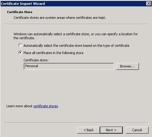Import certificate mmc