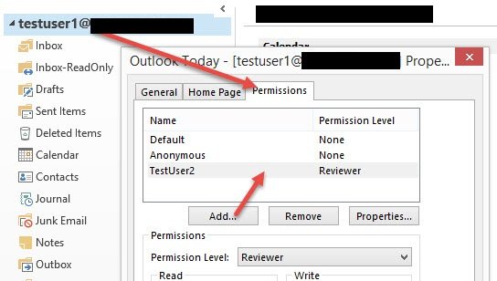 Exchange – Mailbox folders permissions to other users 2