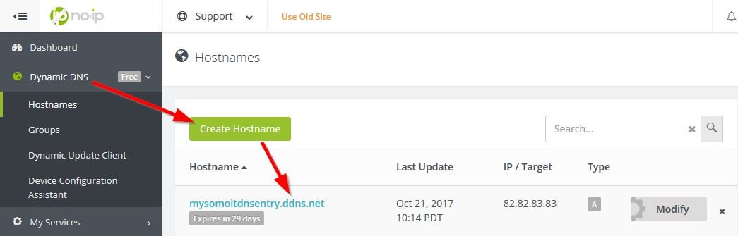 Create DNS entry at noip.com