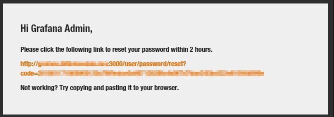 Reset password link for Grafana received by email