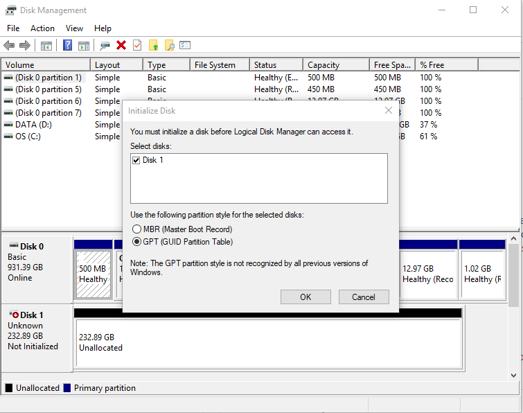 Initialize SSD disk