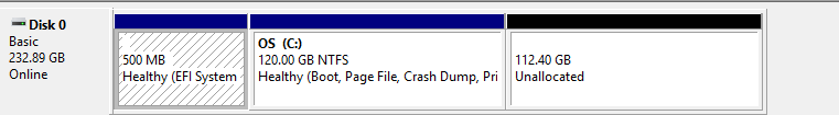 Disk Management showing cloned SSD disk