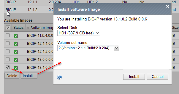 F5 BIGIP - Upgrade an activestandby cluster - Install Image on Disk Volume