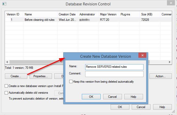 Checkpoint - create new Database Revision Control