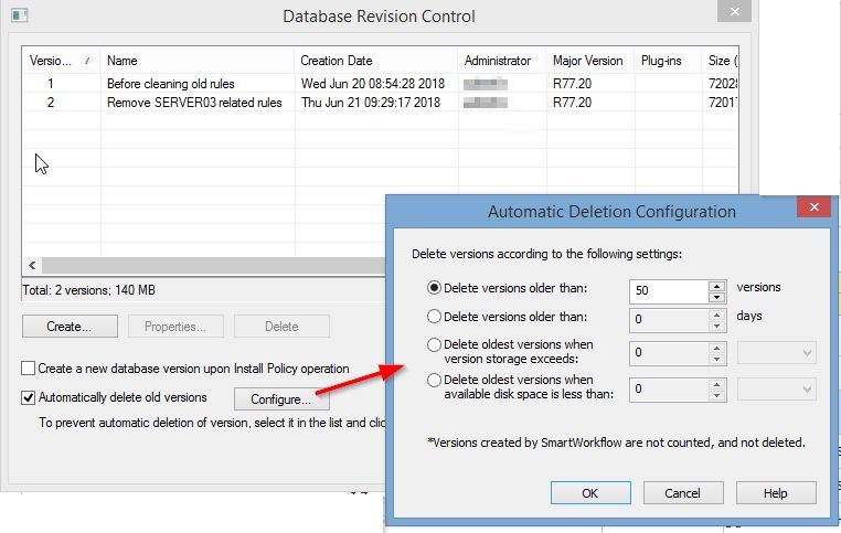 Checkpoint - Database Revision Control automatically delete old versions