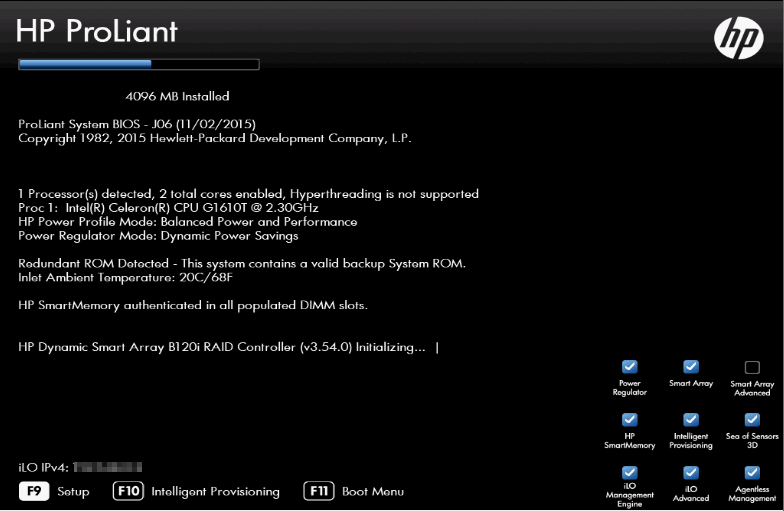 First steps configuring HP Microserver Gen8 - Enter BIOS setup