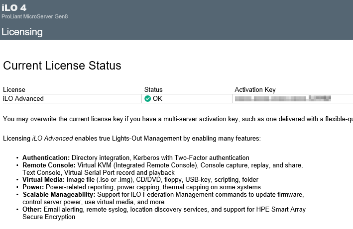 First steps configuring HP Microserver Gen8 - iLO licensing