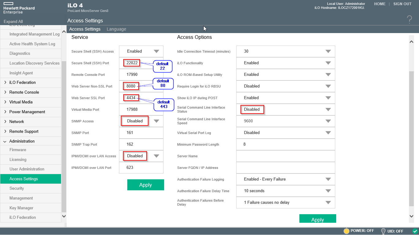 First steps configuring HP Microserver Gen8 - iLO change default ports