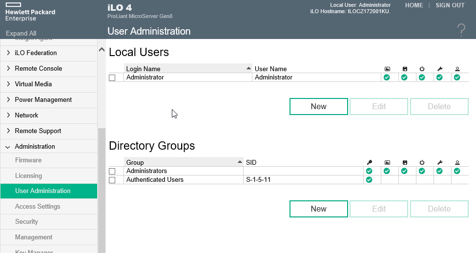 First steps configuring HP Microserver Gen8 - iLO create new user