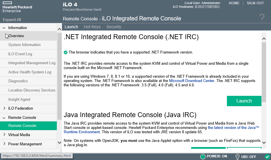 First steps configuring HP Microserver Gen8 - iLO integrated remote console