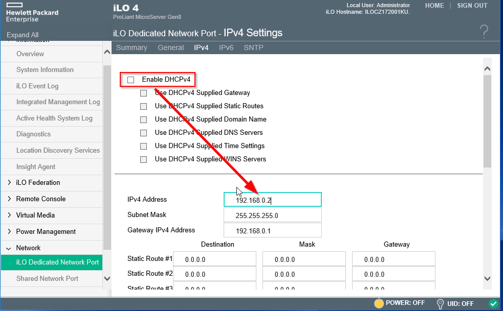 First steps configuring HP Microserver Gen8 - set static IP