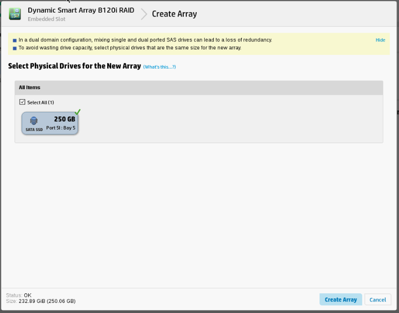 Install SSD to HP Microserver Gen8 - Create Storage