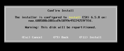 VMWare ESXi 6.5 installation