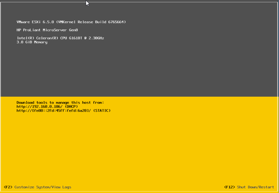 VMWare ESXi 6.5 installation