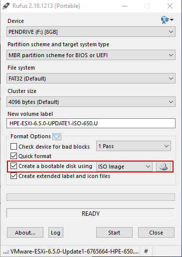 VMWare ESXi 6.5 installation - Rufus bootable USB