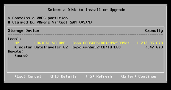 VMWare ESXi 6.5 installation